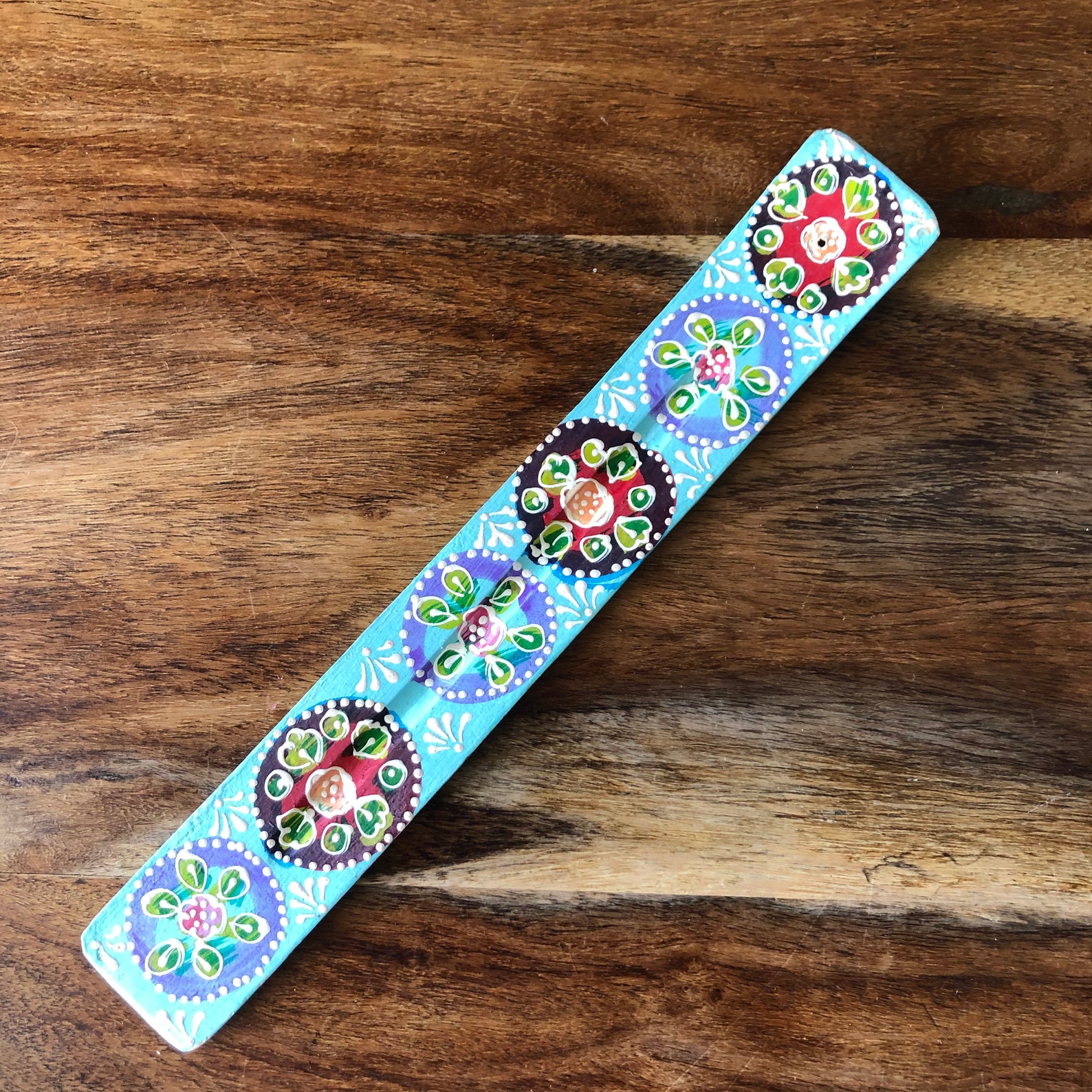 Wooden Painted Incense Stick Holder Turquoise Etsy UK