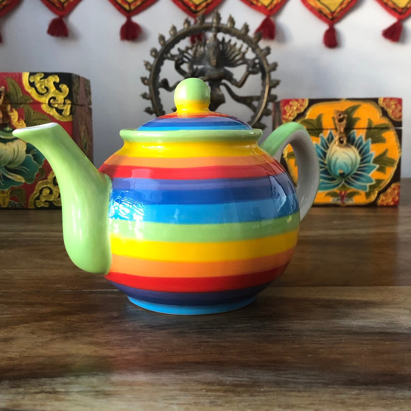 Rainbow Teapot 2 Cup Small Ceramic Hand Painted Rainbow Etsy UK
