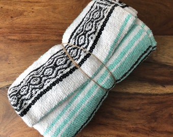 Mexican Falsa Blanket | Traditional hand loomed Tea Green   120cm × 185cm