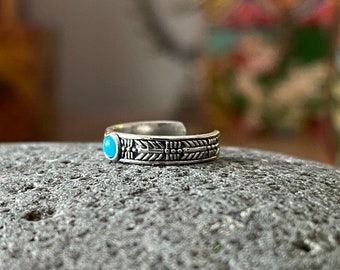 Anillo del dedo del pie Banda navajo turquesa Anillo del dedo del pie ajustable de plata maciza