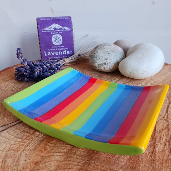 Hand Painted Rainbow Stripe Soap Dish