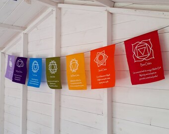 Large Chakra  Prayer Flags | 7 Chakra Symbol  Prayer Flags 29cm x 21cm