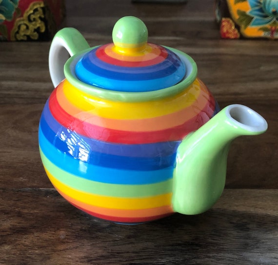 Rainbow Teapot  2 cup  | Small Ceramic  hand painted Rainbow Teapot