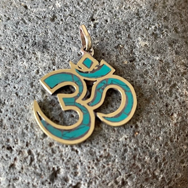 Om Brass and Turquoise Om Pendant 3.5 x 3 cm