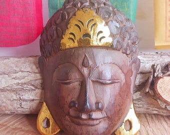 Masque de Bouddha en bois sculpté à la main | Petit