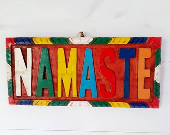 Plaque décorative murale en bois Namaste 25 x 10 cm