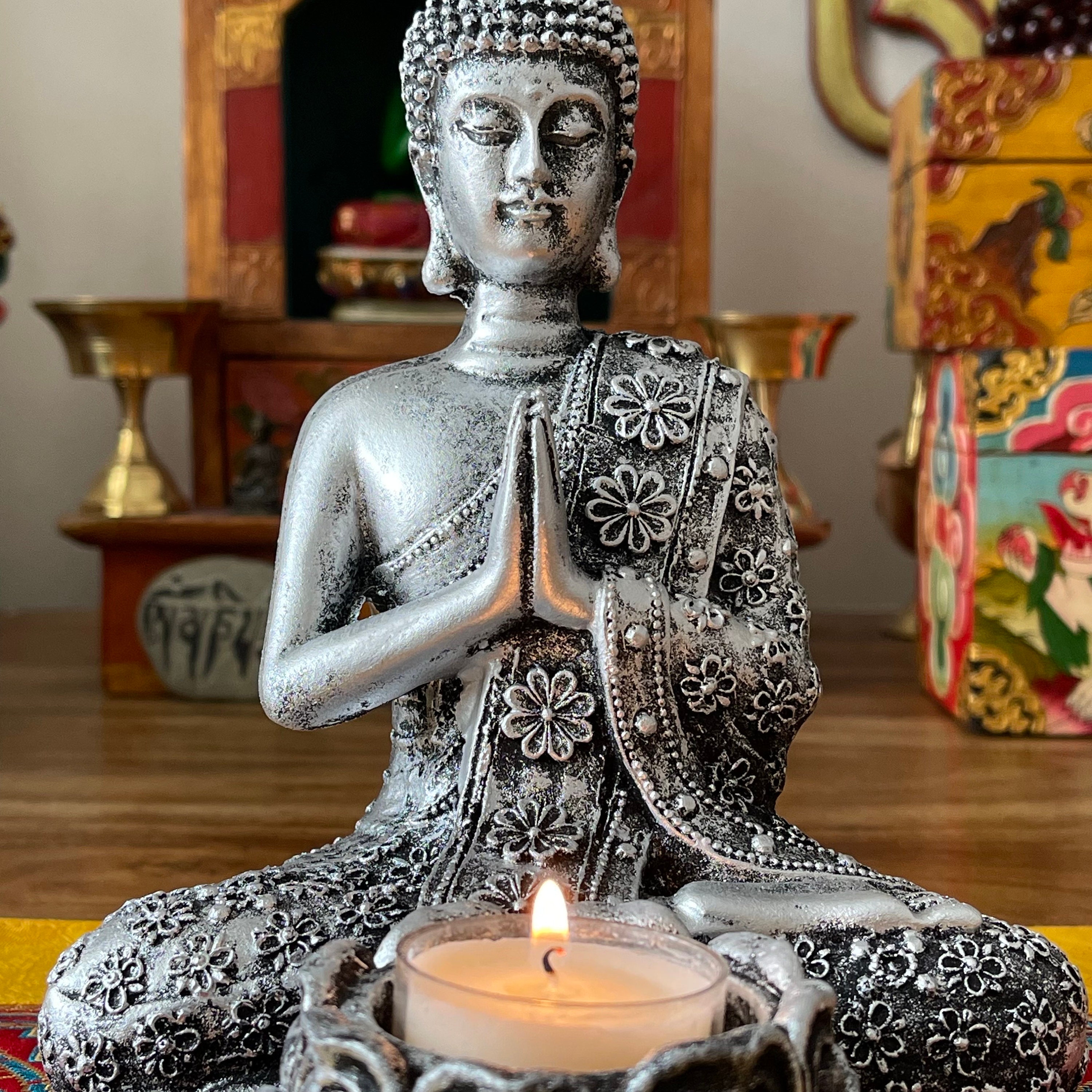 Buddha With Candleholder Silver Buddha With Tea Light Candle - Etsy