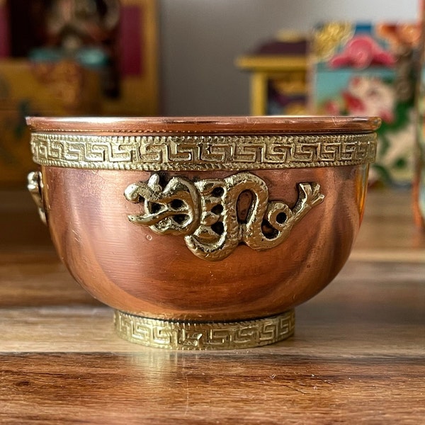 Dragon incense Holder Copper & Brass bowl 4.5 x 8cm