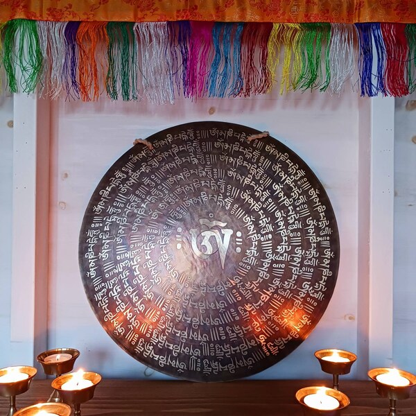 Hand beaten Om Mani Mantra Gong