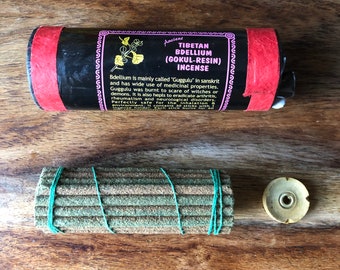 Tibetan Gokul Resin (Bdellium) Incense | Traditionally Made Nepalese Hand rolled incense & Holder