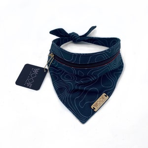 Topography Dog Bandana- Midnight Black - zipper dog bandana - Woof Pak - Topo Bandana
