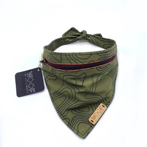Topography Dog Bandana- OD Green - zipper dog bandana - Woof Pak - Topo Bandana