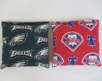 Set of 8 Cornhole Bags Philadelphia Eagles & Phillies Handmade MADE in the USA