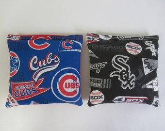 Set of 8 Cornhole Bags Chicago Cubs & White Sox Baseball Handmade MADE in the USA
