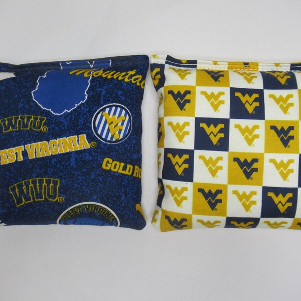 Set of 8 Cornhole Bags West Virginia Mountaineers WVU University Handmade MADE in the USA