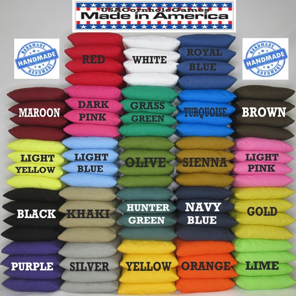 Set of 8 All Weather Regulation Resin Filled Cornhole Bean Bags Pick Your 2 Colors Handmade MADE in the USA