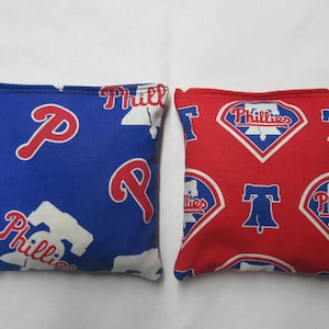 Set of 8 Cornhole Bags Philadelphia Phillies Baseball Blue & Red Handmade MADE in the USA