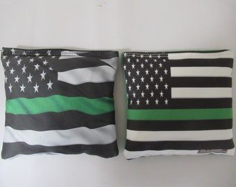 Set of 8 Cornhole Bags Green Lives Matter Green Line Flag Military Army Handmade MADE in the USA