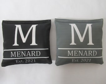 Set of 8 All Weather Resin Filled Monogram Family Name Cornhole Bags Choose Your Colors Handmade MADE in the USA