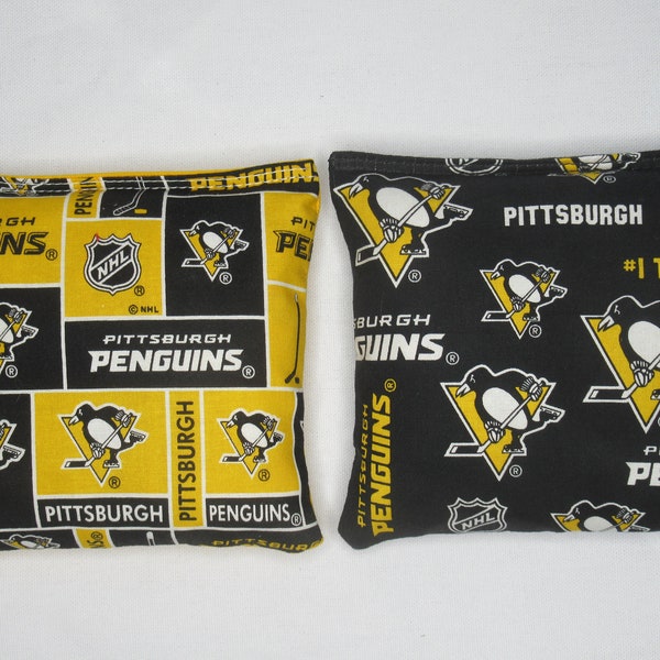 Set of 8 Cornhole Bags Pittsburg Penguins Hockey Handmade MADE in the USA