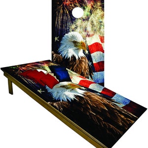Premium Wood Cornhole Board Set w Bags UV Direct Print American Patriotic EAGLE Flag Custom Made in the USA Free Shipping!