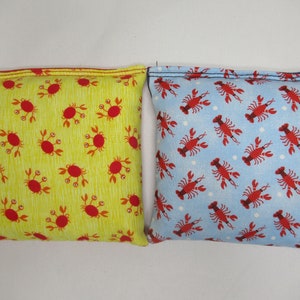 Set of 8 Cornhole Bags Nautical  Crabs and Lobsters Blue & Red American Handmade MADE in the USA