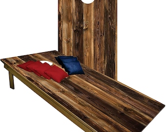 Premium Wood Cornhole Board Set w Bags UV Direct Print 2 x 4 Rustic Dark Wood Grain Walnut Brown Custom Made in the USA Free Shipping! 1598