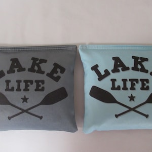 Set of 8 Cornhole Bags LAKE LIFE Beach House Camping Handmade Made in the USA