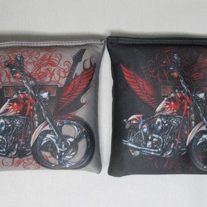 Set of 8 Cornhole Bags Motorcycle Biker Chopper Wings Harley Black & Silver Custom Handmade Made in the USA