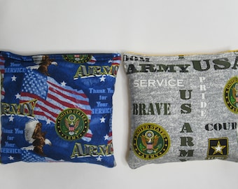 Set of 8 Cornhole Bags Stars US Army Military Patriotic Flag Handmade MADE in the USA