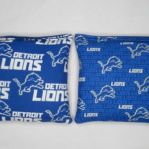 Set of 8 Cornhole Bags Detroit Lions Retro Blue & Silver Grey Handmade MADE in the USA