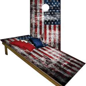 Premium Wood Cornhole Board Set w Bags UV Direct Print 2 x 4 American Patriotic Rustic Distressed Flag Vintage Made in the USA Free Ship