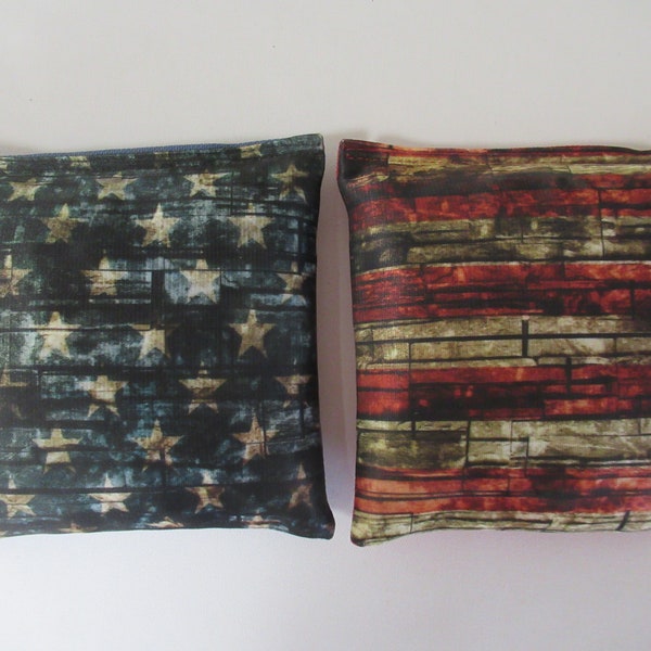 Set of 8 Cornhole Bags USA American Brick Flag Vintage Distressed Patriotic Blue & Red Custom Handmade Made in the USA
