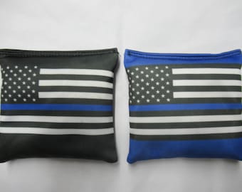 Set of 8 Cornhole Bags Blue Lives Matter Blue Line Flag Handmade MADE in the USA