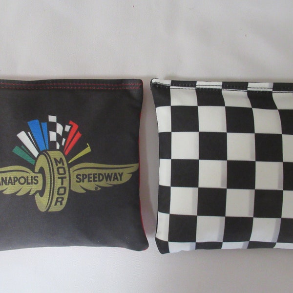 Set of 8 Cornhole Bags NASCAR Racing & Checkered Flag Handmade MADE in the USA