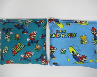 Set of 8 Cornhole Bags Mario super cart video games  Handmade MADE in the USA