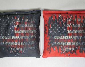 Set of 8 Cornhole Bags USA American Flag Vintage Distressed Patriotic Blue & Red Custom Handmade Made in the USA