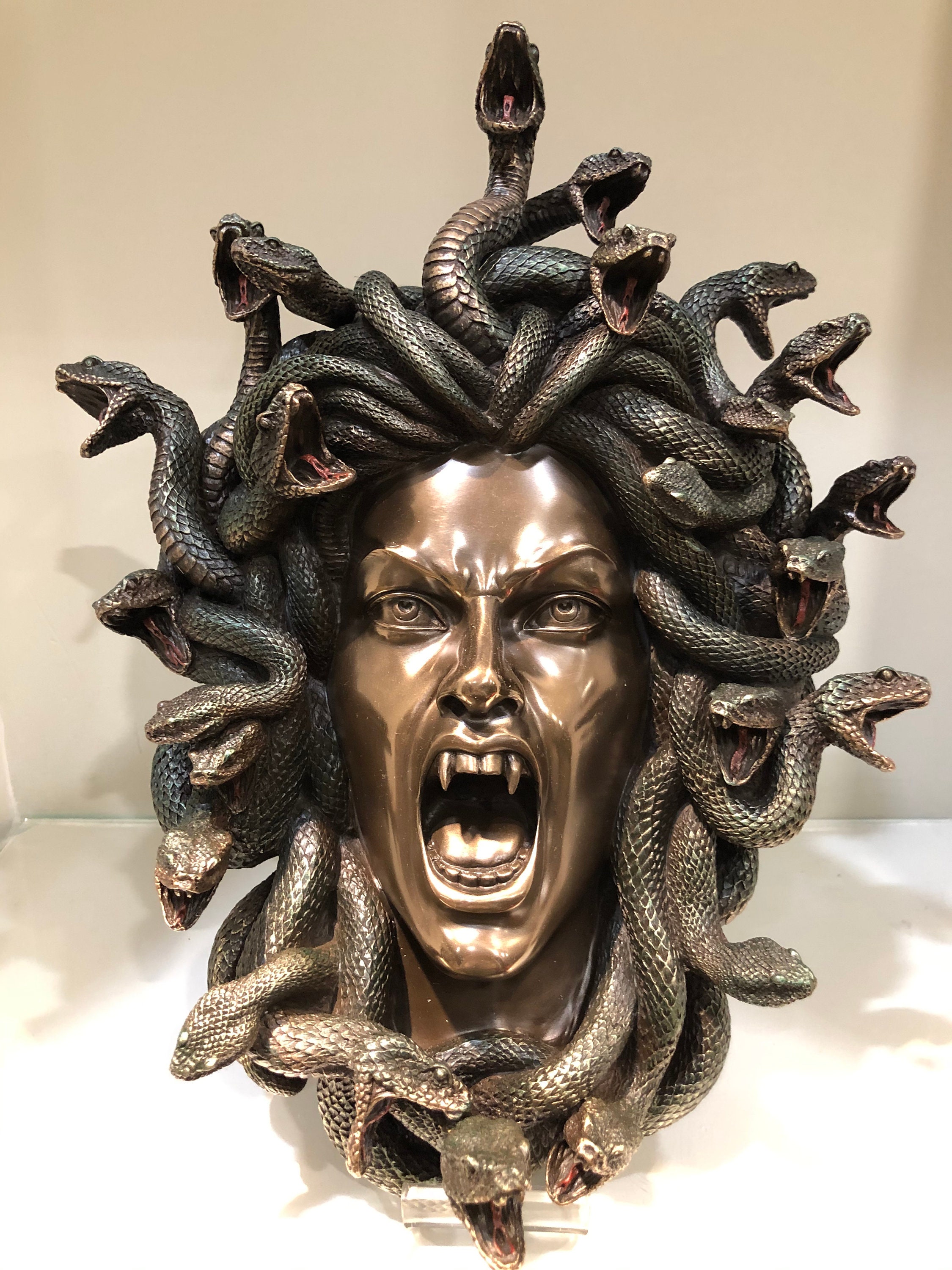 Medusa Mask - Snake-Haired Gorgon - Snake Lady - Monster Figure - Perseus  and Goddess Athena myth - Small - Cold Cast Bronze Resin
