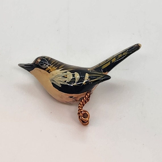 Takahashi Style Bird Wooden Hand Painted Pin