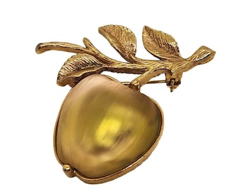 Sarah Coventry Golden Apple Brooch Pin Glass Delicious Gold Tone VINTAGE