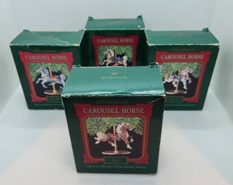 Set Of 4 Vintage 1989 Hallmark Carousel Horses "Snow, Star, Holly, Ginger"