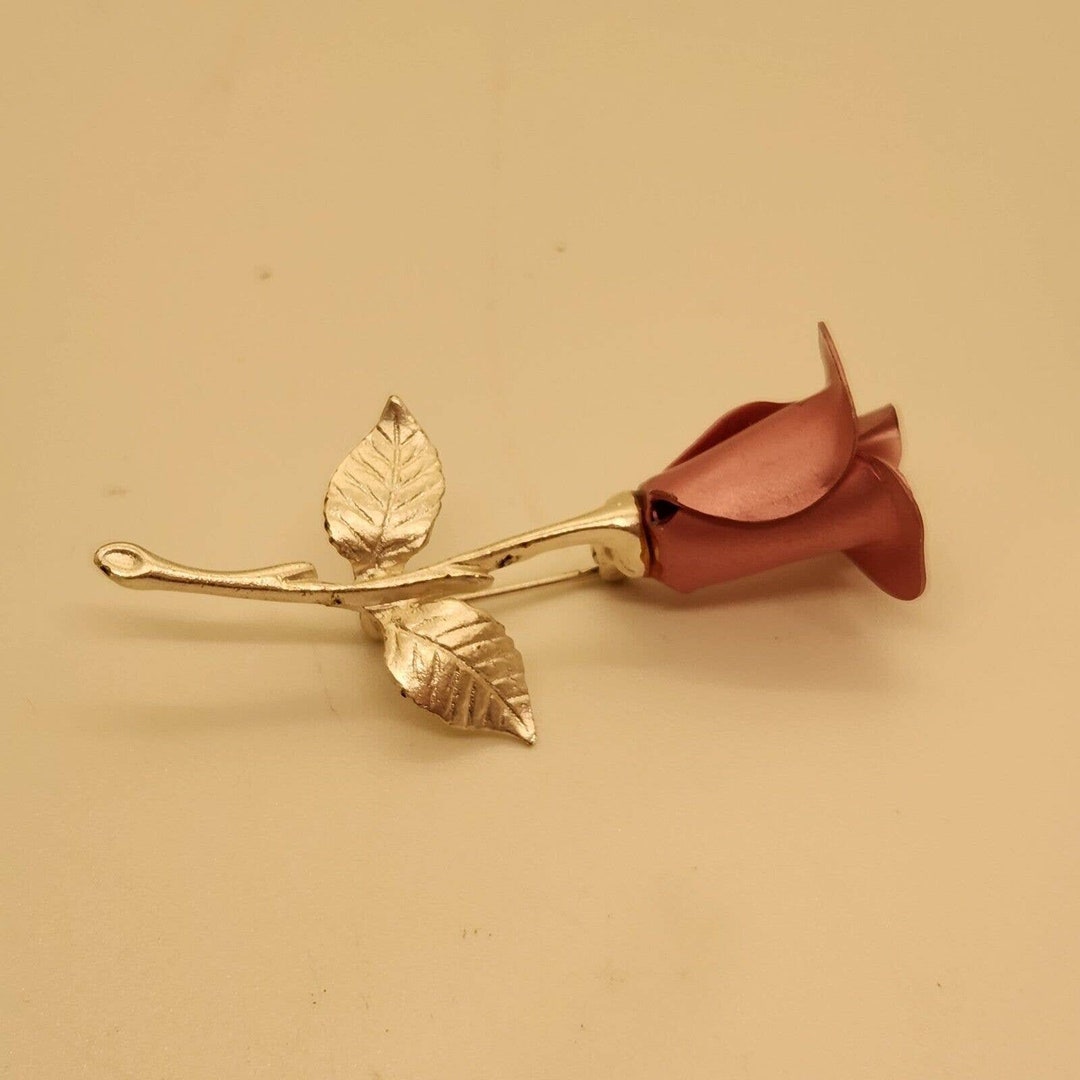 Avon Pink Rose Brooch Pin Silvertone Vintage Estate Etsy