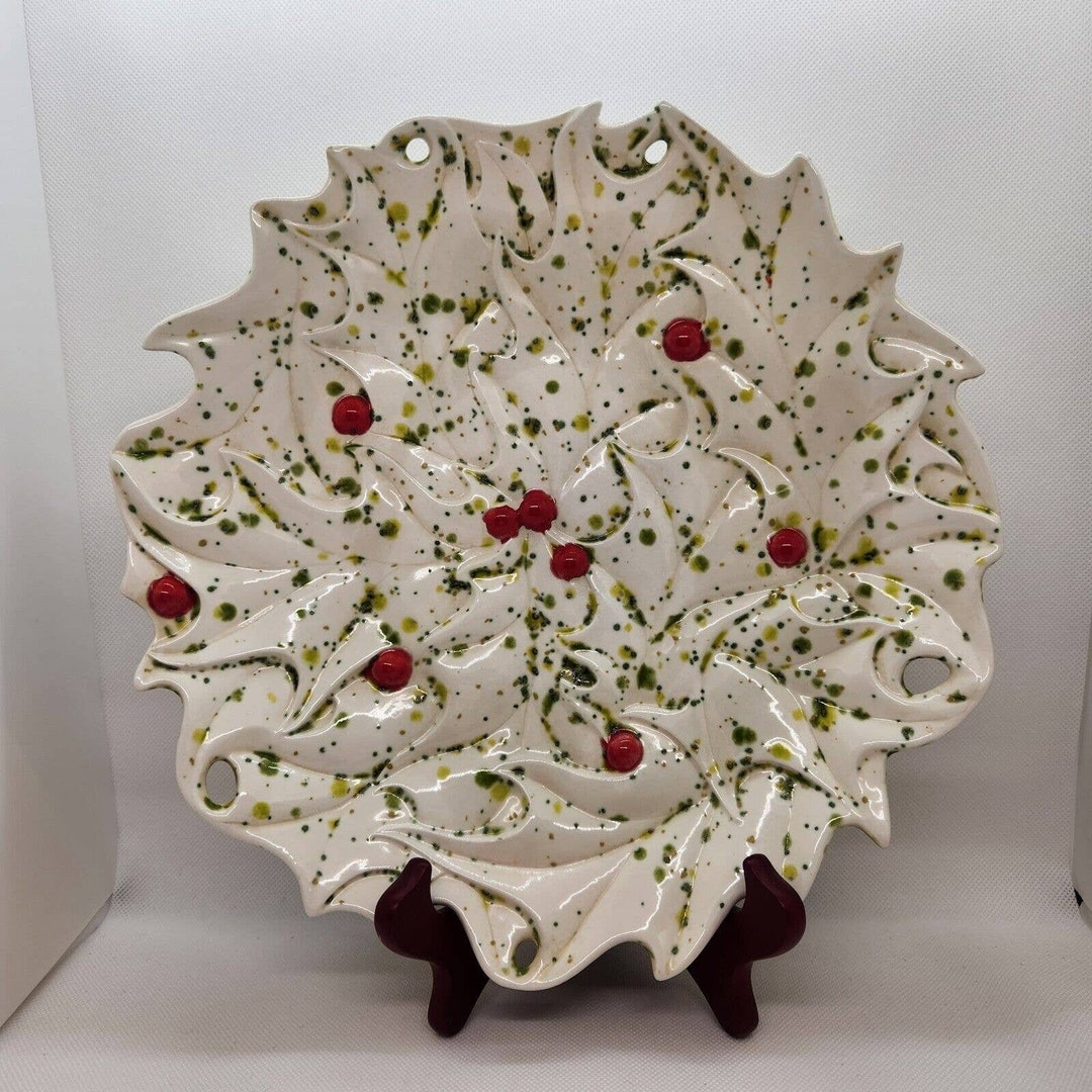 Vintage Atlantic Mold Holly Berry Christmas Plate Wall Hanging 1972 Ceramic 11 Etsy