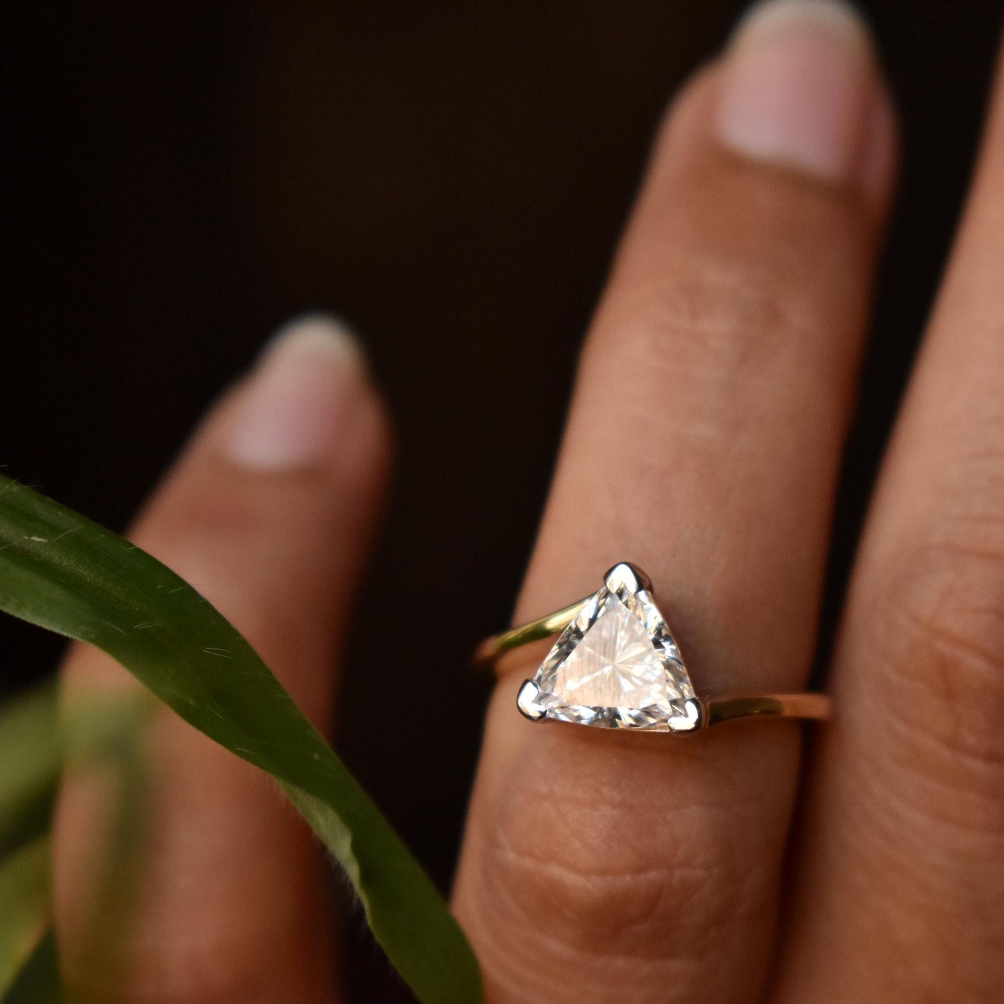 Trillion Diamond Crossover Engagement Ring, Lab Grown Diamond Ring