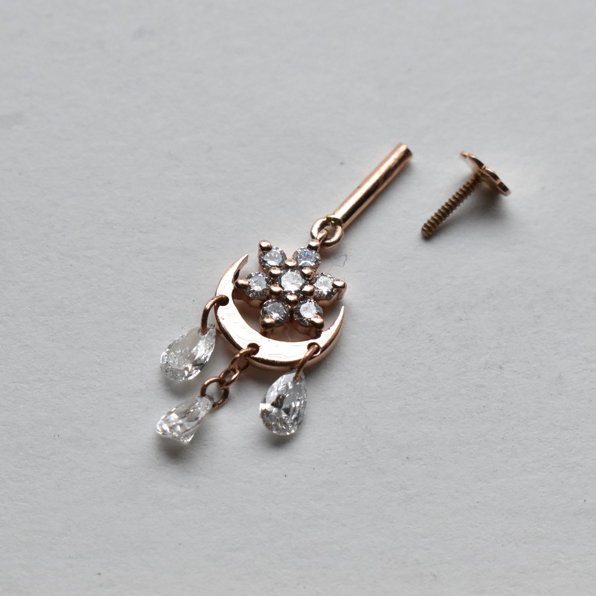 ジュエリー Buy Crescent Moon Flower Stud With Diamond Raindrops, 14K 18K