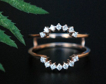 Halo Ring Enhancer for Cushion and Square Diamond, Lab Grown Diamond Ring Guard in 14K Gold, Custom Anniversary Ring Guard for Her