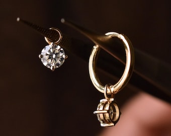 Colgante de diamante redondo de 0,25 ct a 1 ct, aro colgante de oro macizo de 14k o 18k, colgantes para pendientes de aro, pendientes de novia solitario