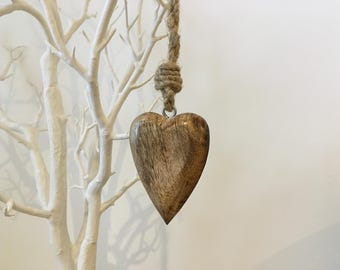 Wooden hanging heart decoration - Valentine heart gift - rustic wooden hanging heart - heart home decor. 5 year anniversary gift.
