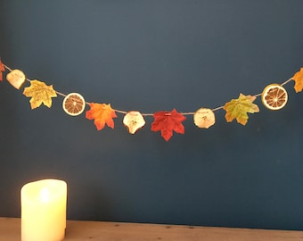 Autumn Garland: Faux Maple Leaf & Dried Fruit Bunting