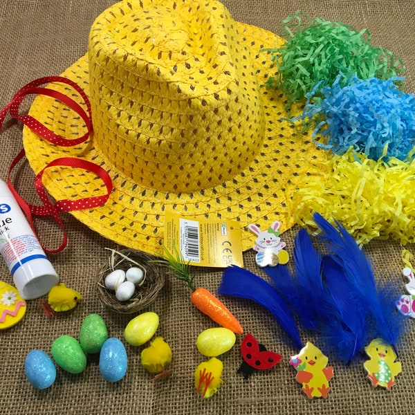 Cowboy hat Easter bonnet making kit. Kids Easter gift. Kids Easter crafts. Kids Easter activities. Easter craft kit.